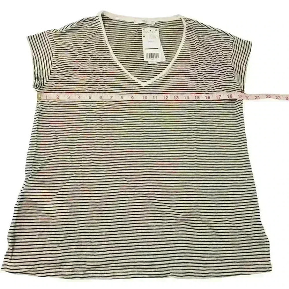 MANGO MNG Women's Striped Linen V-Neck Short Sleeve Tee T-Shirt NWT NEW - Picture 10 of 13